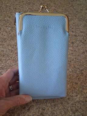 Light Blue Faux Pebble Leather TINY BIG BAG Clutch Wallet with Gold Frame